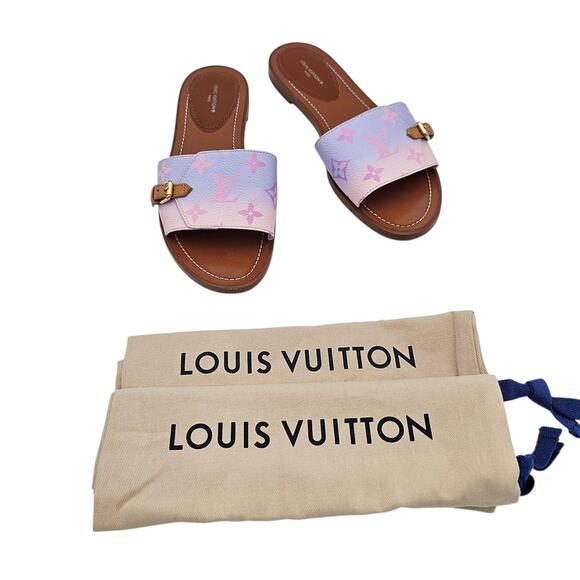 Louis Vuitton Lock It Flat Slide Sandal Pink Purple LV Ombre Size 38.5 US 8.5 - Picture 2 of 13